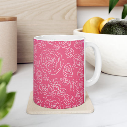 Pink Roses Ceramic Mug, (11oz, 15oz)