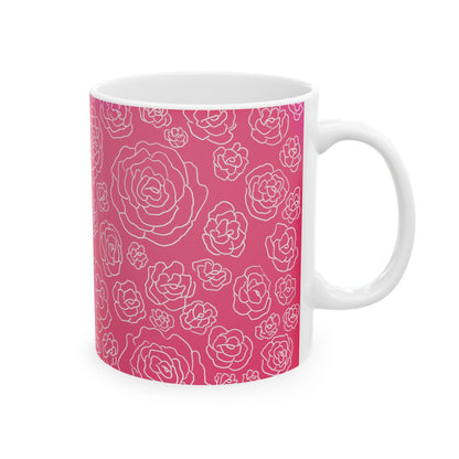 Pink Roses Ceramic Mug, (11oz, 15oz)