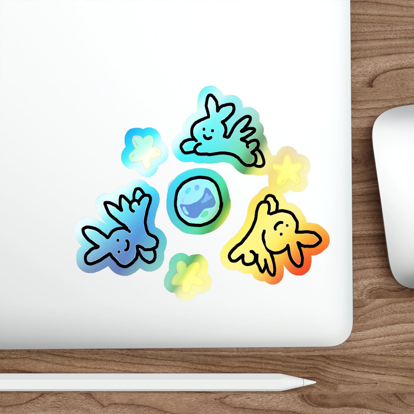 Flying Bunnies Holographic Stickers