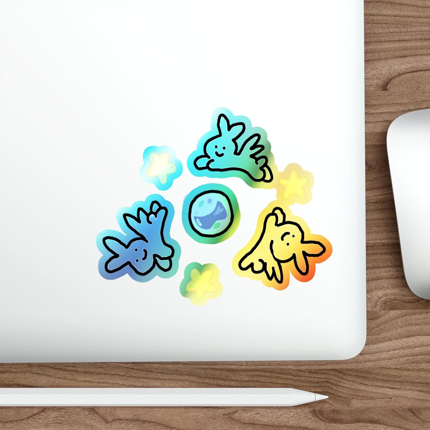 Flying Bunnies Holographic Stickers