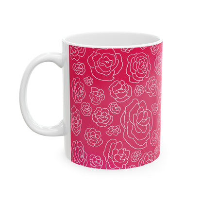 Pink Roses Ceramic Mug, (11oz, 15oz)